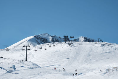 Slope of erciyes mount. snow covered top of erciyes stratovolcano. erciyes ski resort in a daytime