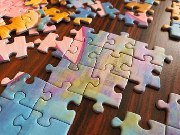 High angle view of multi colored pencils