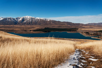 Scenic view of snowcapped mountains against sky