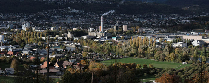 High angle view of townscape against sky