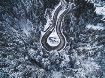 High angle view of clock in snow