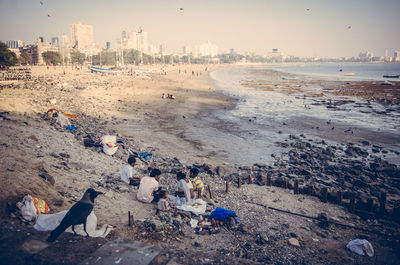 High angle view of people on beach