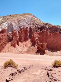 Rock formations on landscape against clear sky