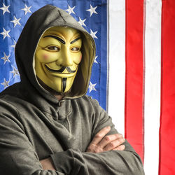 Man in mask against american flag