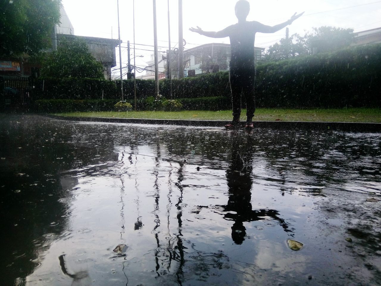 water, reflection, leisure activity, lifestyles, jumping, day, outdoors, nature, sky, rippled, weather