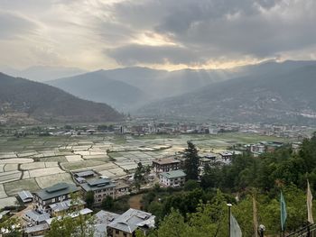 High angle view of townscape against sky