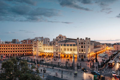 High angle view of buildings in city