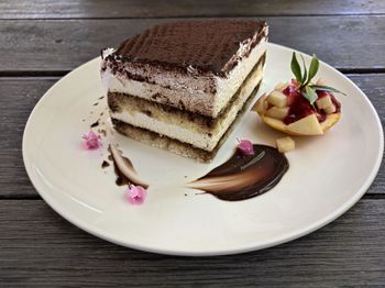 Close-up of cake in plate on table