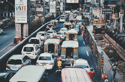 High angle view of traffic on road during rush hour