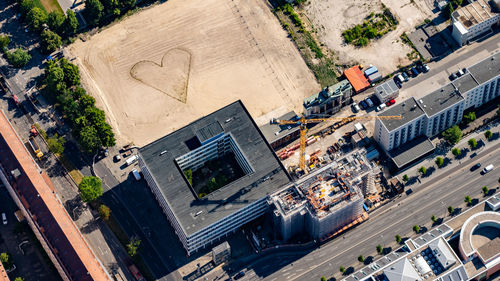 High angle view of buildings in city