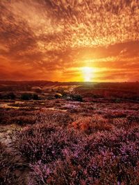 Scenic view of dramatic sky during sunset