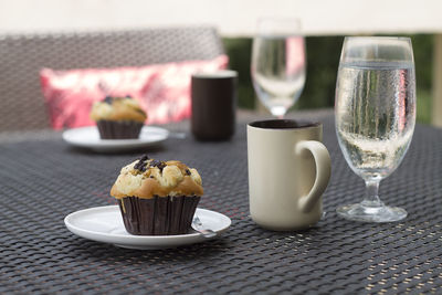 Close-up of dessert served on table