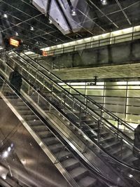 High angle view of train at railroad station