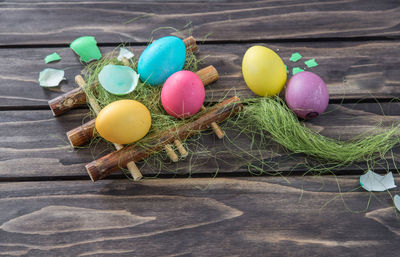 High angle view of easter eggs on table