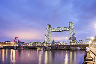 Rotterdam monumental railway bridge in the blue hour