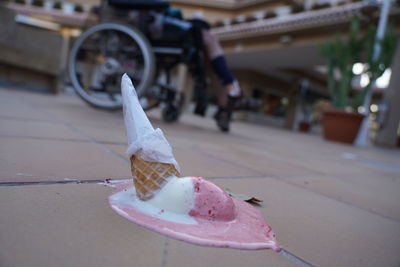 Close-up of ice cream on table