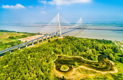 Bridge over river against sky