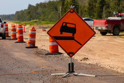 Road sign at construction site