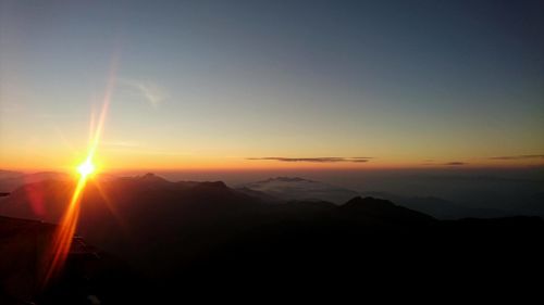 Scenic view of silhouette mountains against sky at sunset