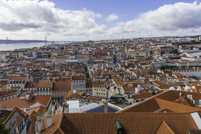High angle view of townscape against sky