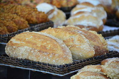 High angle view of bread for sale in store