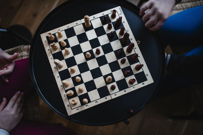 High angle view of chess board