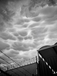 Low angle view of chainlink fence against sky