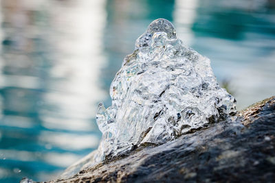 Close-up of snow on rock