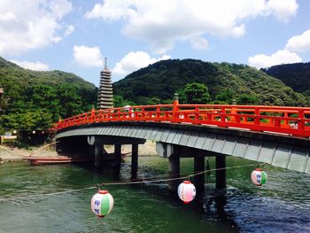 Bridge over lake against sky