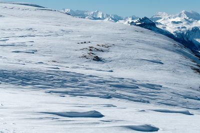 Scenic view of snow covered mountains