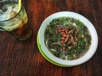 High angle view of food on table