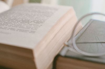 Close-up of open book on table