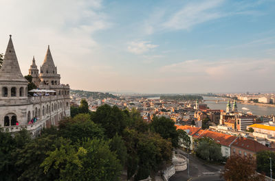 High angle view of buildings in city