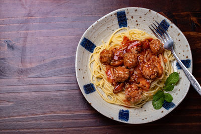 Directly above shot of meal served on table