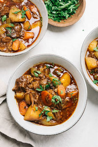 Beef stew recipe flat lay still life