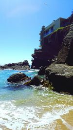 Scenic view of sea against blue sky