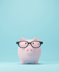 Close-up of piggy bank against clear sky