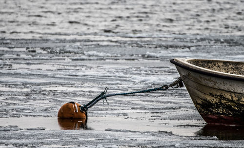 Close-up of boat on beach