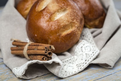 High angle view of bread on table