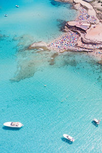 High angle view of woman swimming in sea