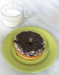 High angle view of breakfast on table