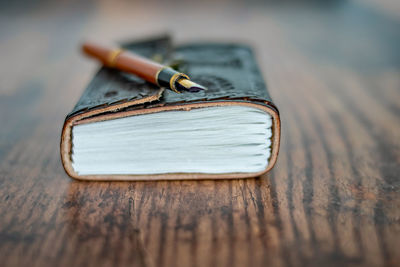 Close-up of open book on table