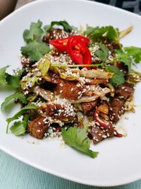 Close-up of salad served in plate