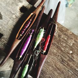 Multi colored objects on table