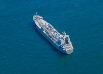 Chemical or oil tanker at anchor off industrial port cape town south africa