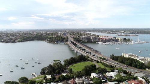 High angle view of bridge over river in city