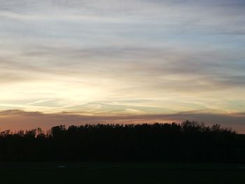 Silhouette trees in forest against sky during sunset