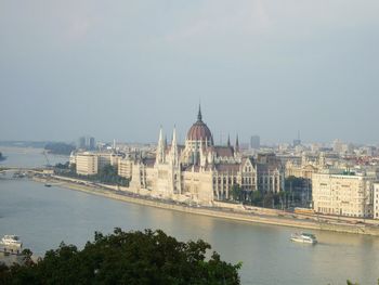 View of hungarian parliament and river danube from buda castle in budapest