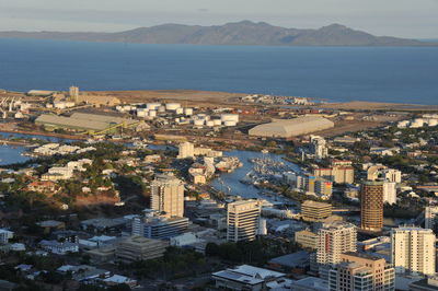 High angle view of buildings in city