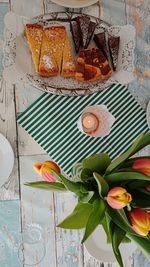 High angle view of flowering plant on table